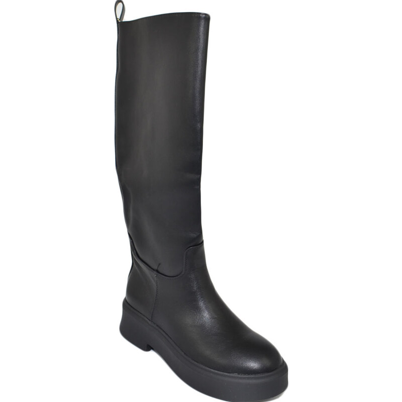Malu Shoes Stivali donna alto in pelle nero morbido con zip e gomma alta con suola antiscivolo moda al ginocchio comodo