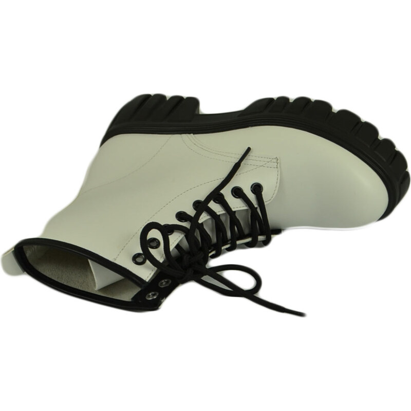 Malu Shoes Stivaletto anfibio scarpa donna bianco stringato lacci doppi fondo carrarmato alto gomma con zip moda linea glamour