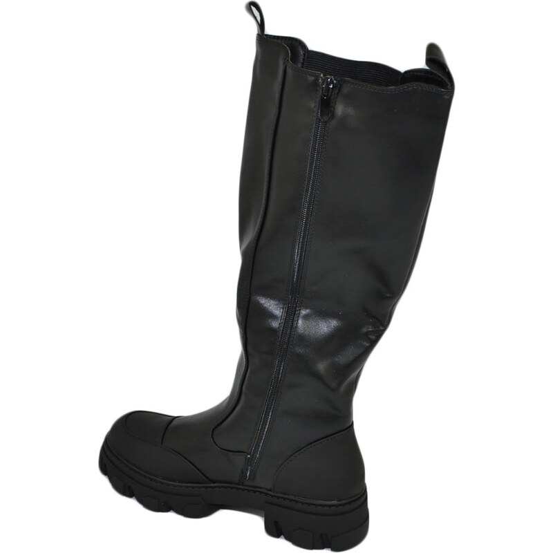Malu Shoes Stivali donna combat boots gomma alta con elastico chelsea nero zip altezza ginocchio moda comodo