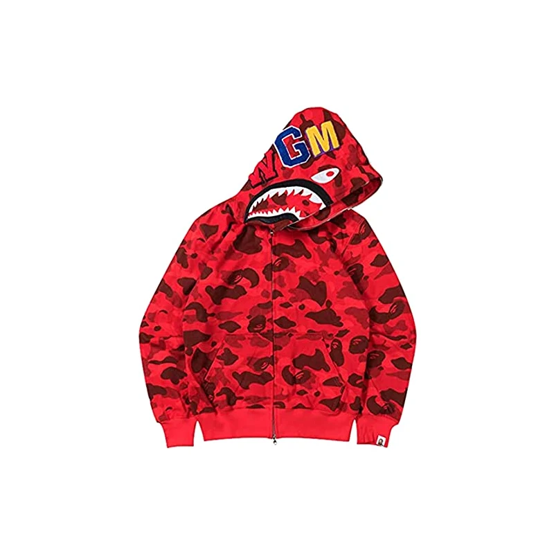 MINIDORA Bape Felpa con Cappuccio da Uomo Hoodie 3D Stampato Pullover a Maniche Lunghe con Cerniera Mimetica Shark Moda Street Wear 5XL Rosso Stileo