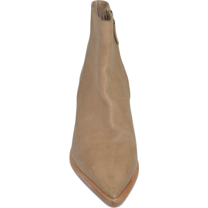 Malu Shoes Tronchetti texani donna stivaletti camperos in vera pelle di nappa beige a punta con tacco cono basso made in italy