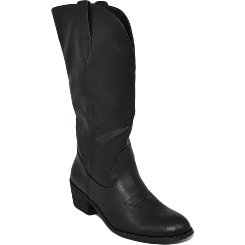 Malu Shoes Camperos stivale donna cowboy nero texano liscio con zip e punta tonda tacco western comodo moda tendenza