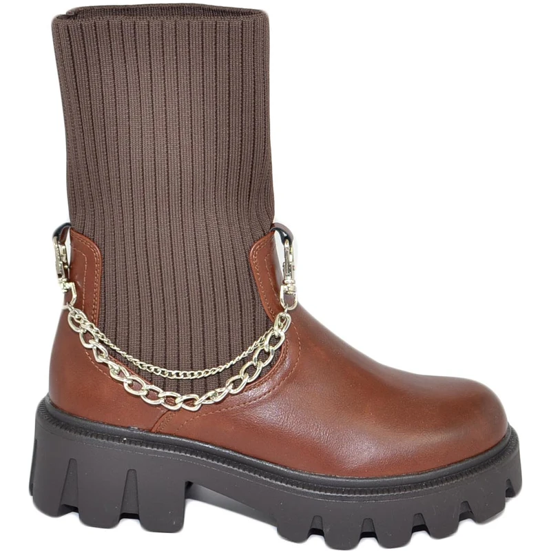 Malu Shoes Stivaletto donna combat boots cuoio marrone calzino e