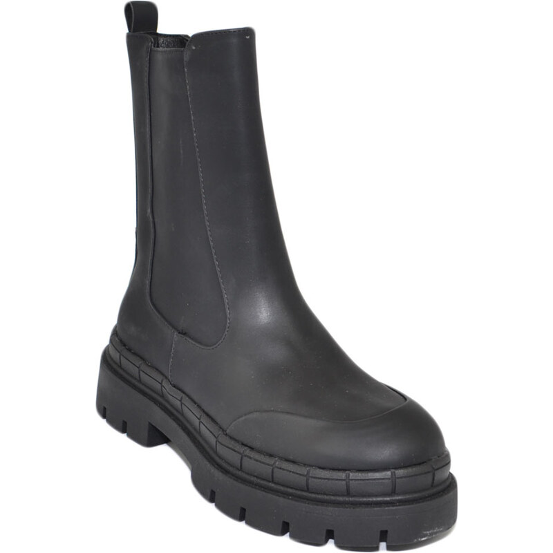 Malu Shoes Stivaletti donna platform chelsea boots combat nero opaco gommato fondo alto zip elastico laterale moda tendenza