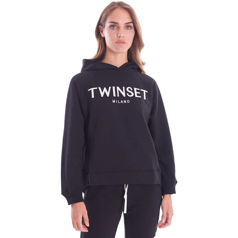 Twinset Felpa Twinset Con Logo E Cappuccio Nero Donna