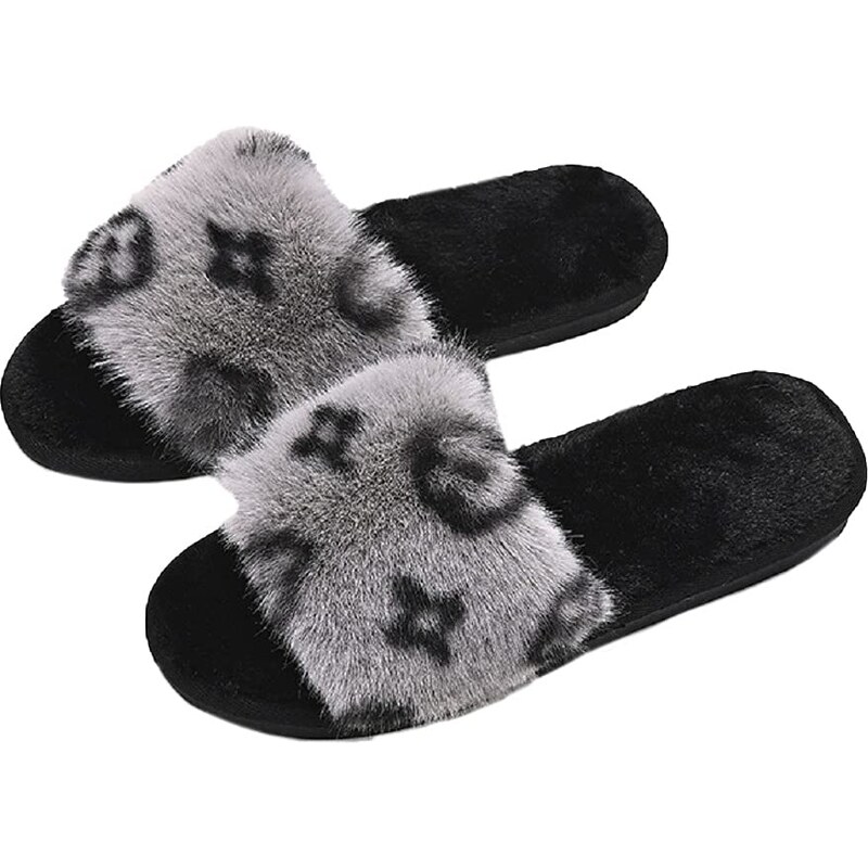 Pantofole in pelliccia per donna, comfort caldo e morbido, nere o rosa