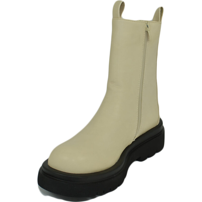 Malu Shoes Stivaletti donna Platform chelsea boots combat beige fondo alto zip e elastico laterale moda tendenza comodo