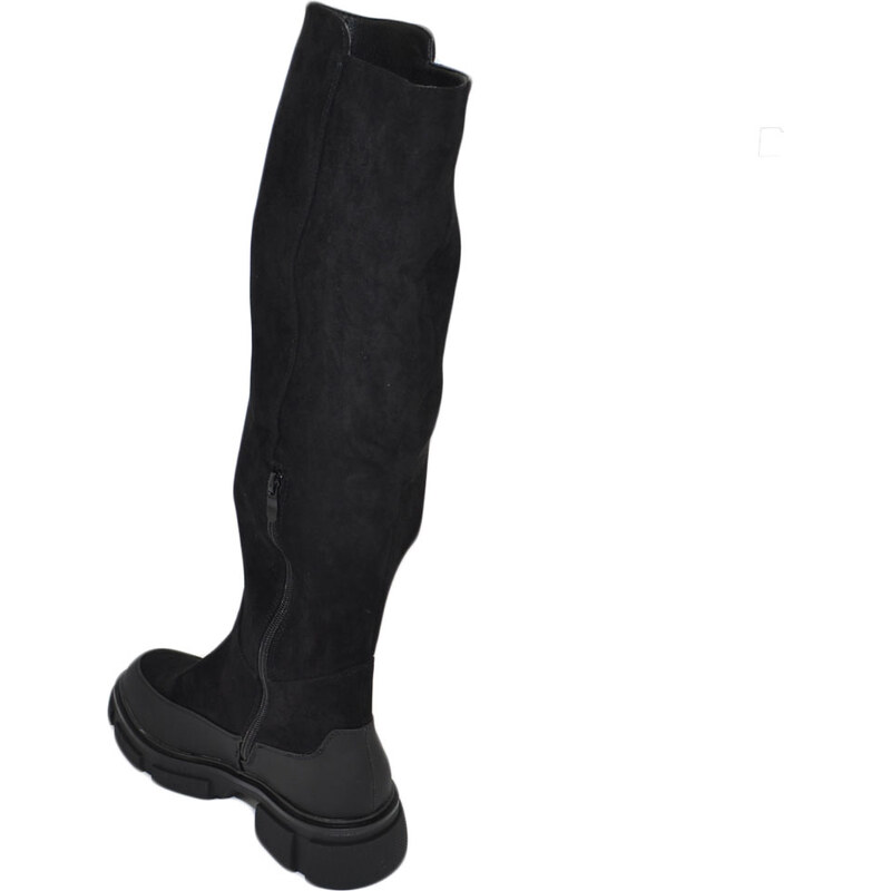 Malu Shoes Stivali donna combat boots nero scamosciato gomma alta chelsea zip altezza ginocchio moda comodo