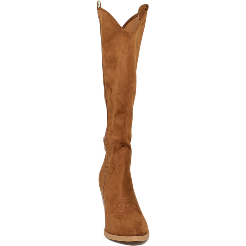 Malu Shoes Stivali donna camperos texani cuoio liscio scamosciato con zip e tacco western comodo in gomma altezza ginocchio moda