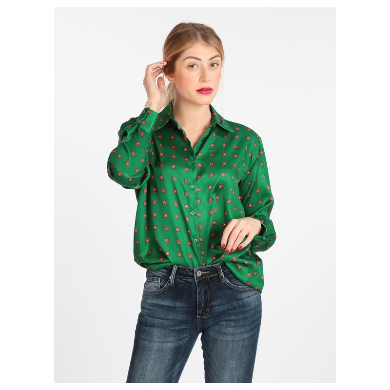 Lumina Camicia Donna Con Stampe Bluse Verde Taglia S