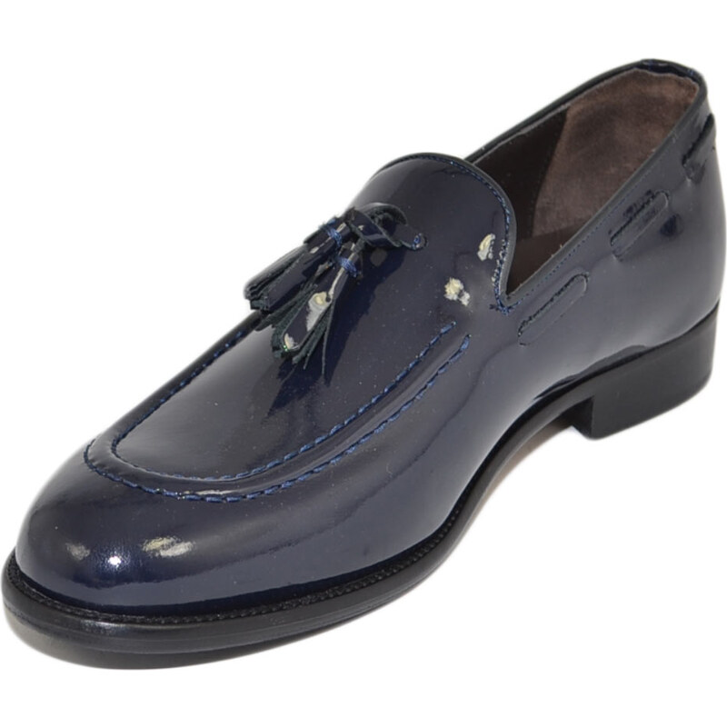 Malu Shoes Scarpe uomo classico mocassino inglese elegante cerimonia vernice lucido blu vera pelle fondo cuoio made in italy