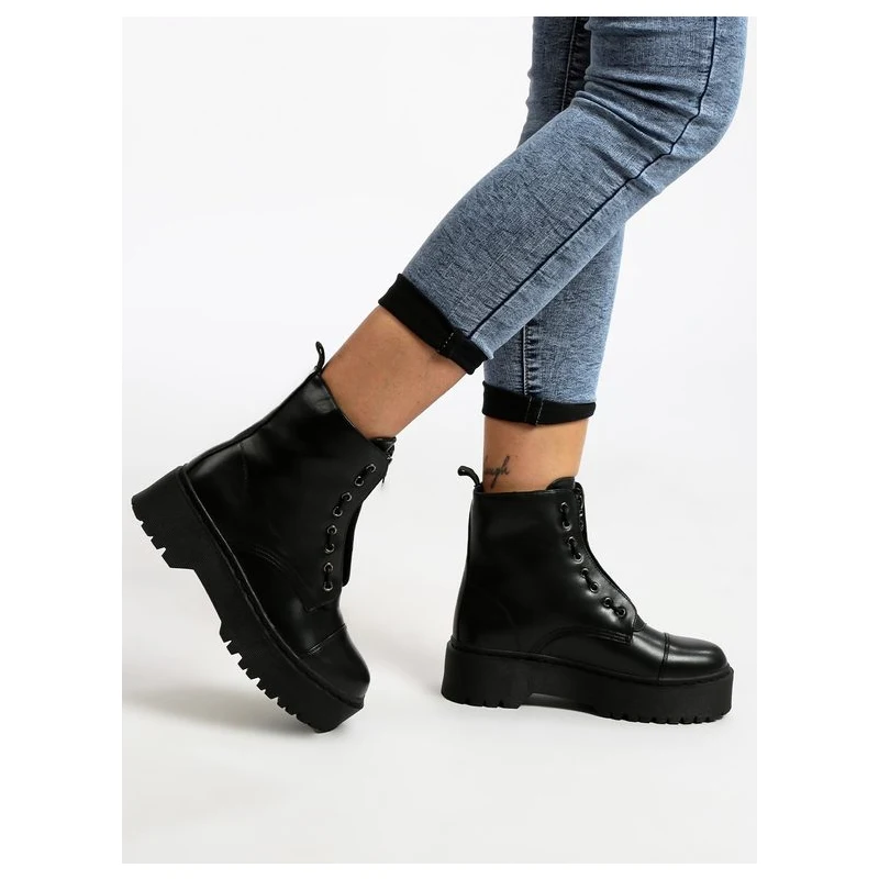 Refresh Stivaletto Donna Nero Con Lacci E Zip - Tacco 8 Cm E Piattaforma - Certificato Vegano