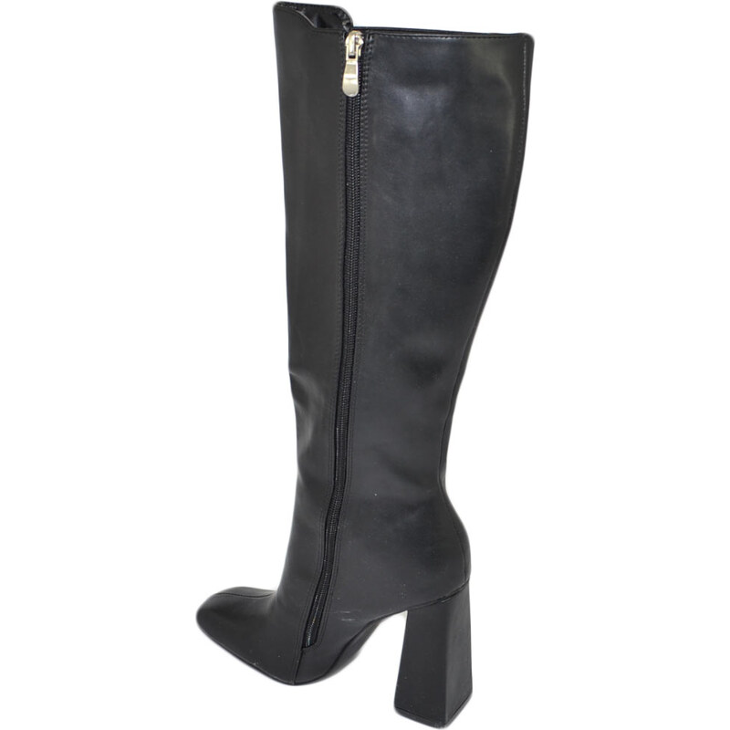 Malu Shoes Stivale alto donna punta quadrata nero liscio gambale aderente con elastico al ginocchio tacco largo 10 cm moda con zip