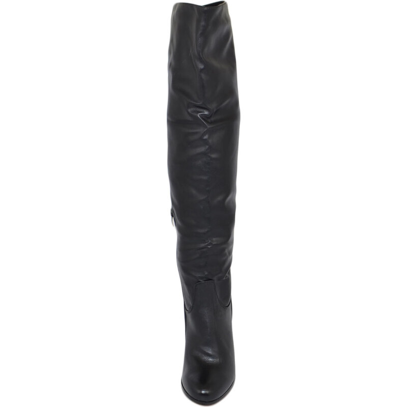 Malu Shoes Stivale donna alto nero sopra al ginocchio elastico effetto calzino zip aderente tacco largo comodo punta tonda moda