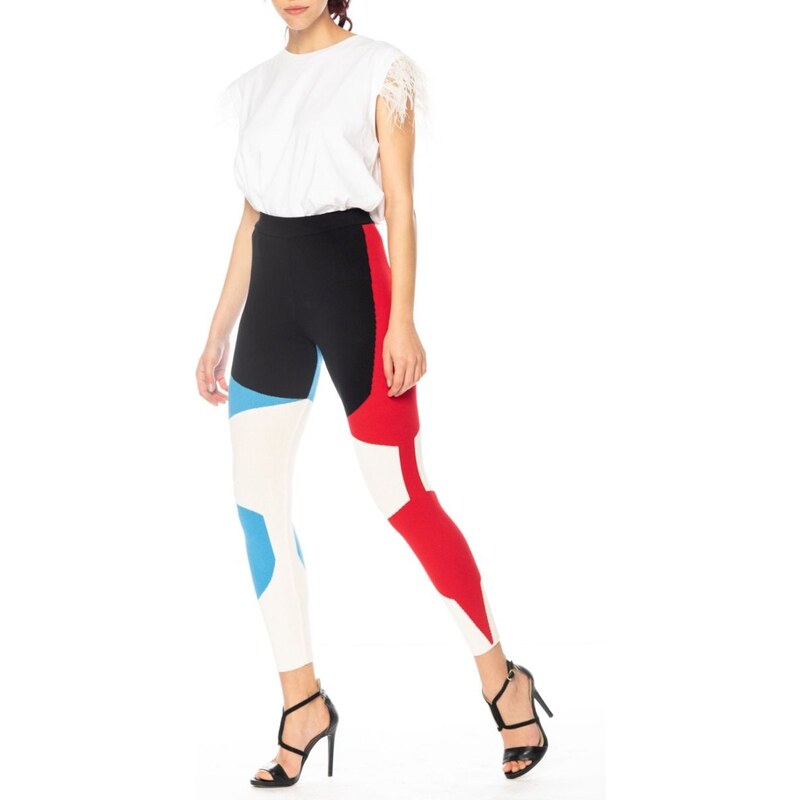 AKEP Leggings Neri con Intarsio Multicolor