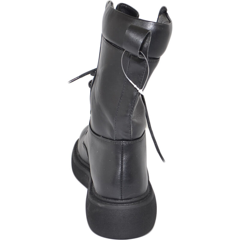 Malu Shoes Stivale anfibio scarpa donna nero meta' polpaccio lacci doppi carrarmato alto gommato zip moda