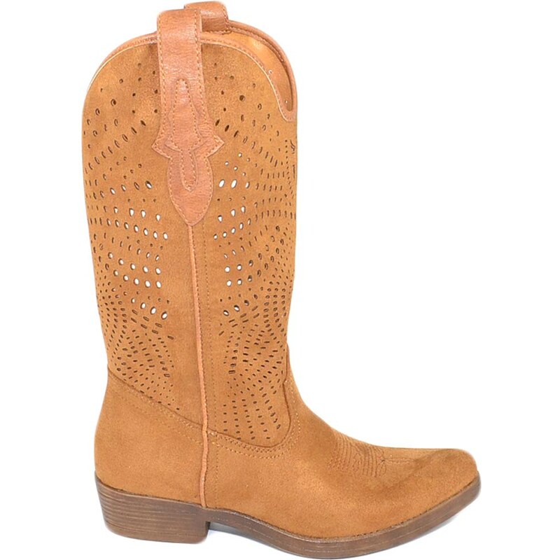 Stivali Donna Camperos Texani Stile Western Marroni Con Fantasia Floreale Fiori Turchesi Cuciti - Foto 10