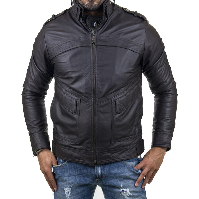 Giubbotto Giacca In Pelle PU Uomo Slim Produzione Artigianale Cod.167  Rindway - XL - Marrone Scuro 