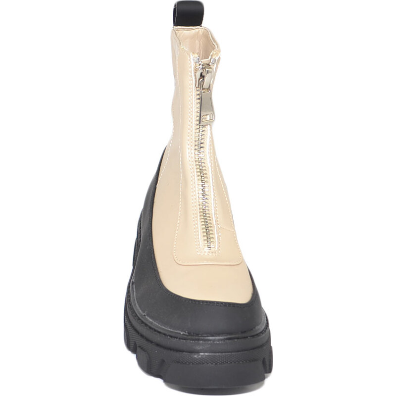 Malu Shoes Stivaletti donna platform zip frontale boots combat panna nero impermeabile fondo alto carrarmato moda tendenza