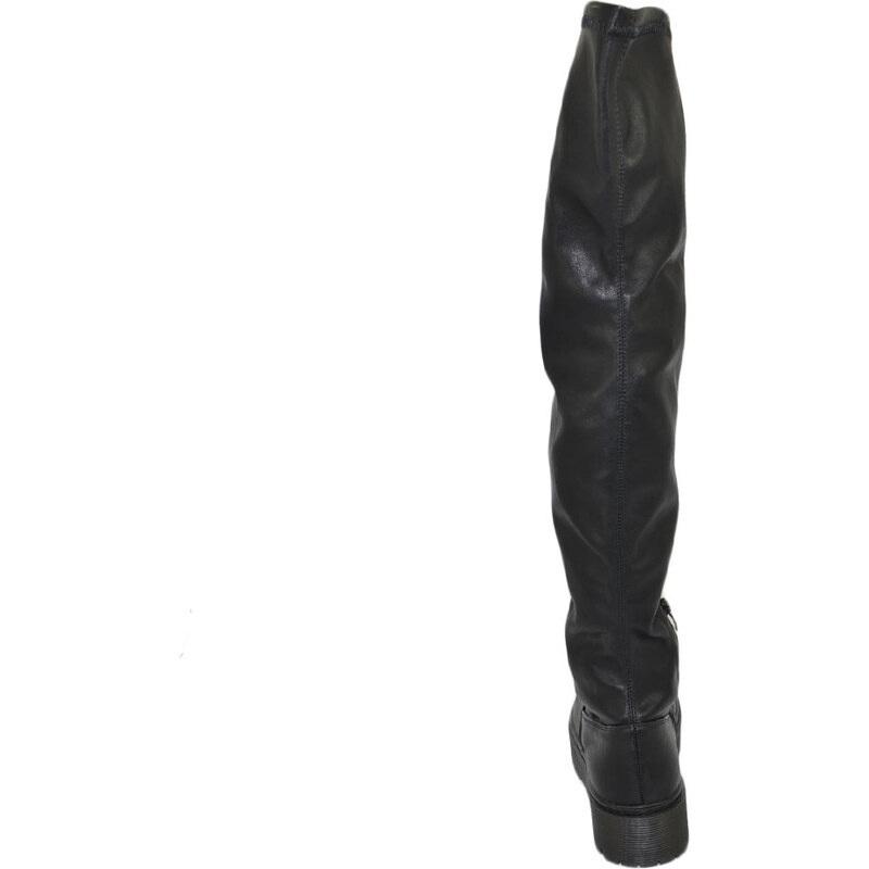 Malu Shoes Stivale donna alto nero sopra ginocchio elastico effetto calzino suola gomma alta zeppa moda tendenza street