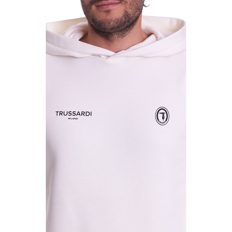 Trussardi Jeans FELPA TRUSSARDI CON CAPPUCCIO STAMPATA, Colore Bianco