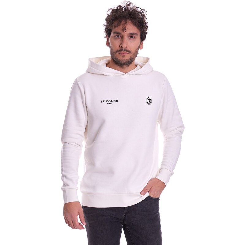 Trussardi Jeans FELPA TRUSSARDI CON CAPPUCCIO STAMPATA, Colore Bianco