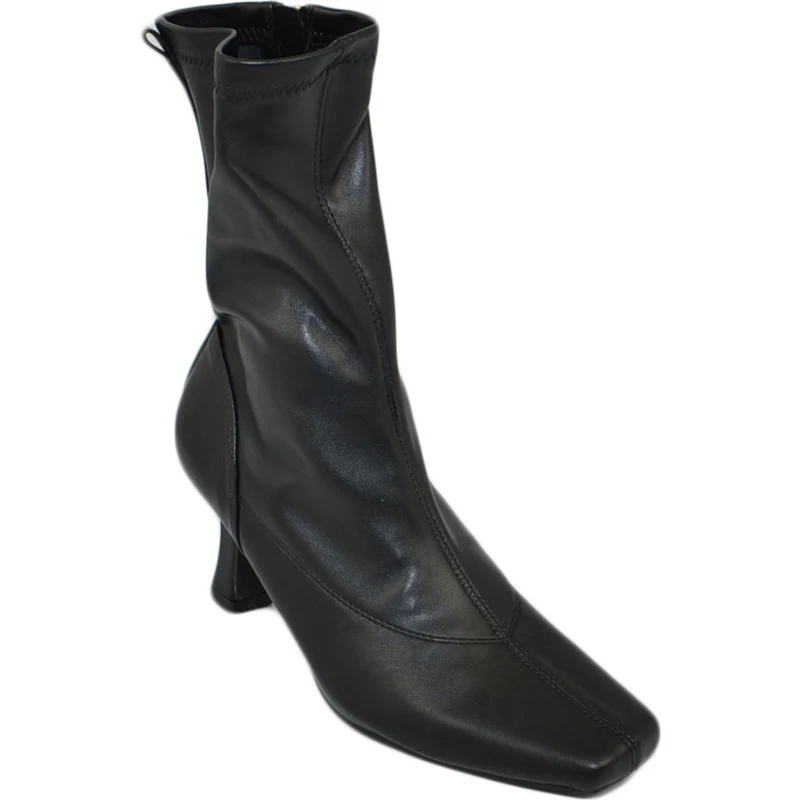 Malu Shoes Stivaletti tronchetti donna pelle nera punta quadrata