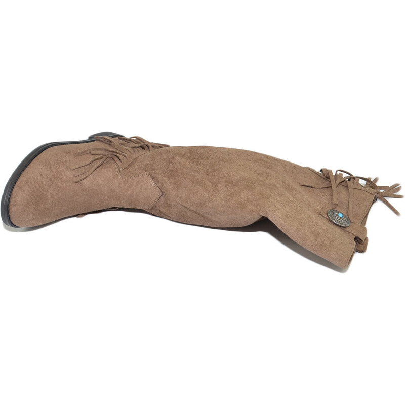 Malu Shoes Stivali donna indianini tappe scamosciati con frange laterali zeppa interna 5 cm lisci stemma altezza ginocchio
