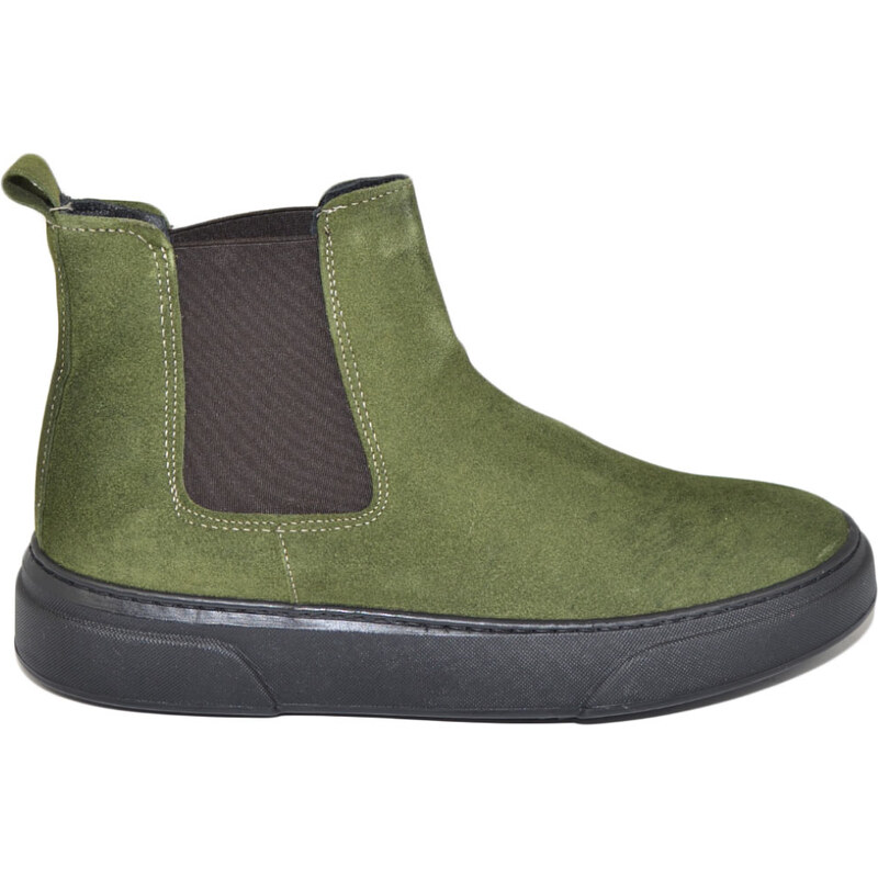 Malu Shoes Beatles uomo stivaletto con elastico in vera pelle camoscio verde gomma nero sportiva casual made in italy handmade