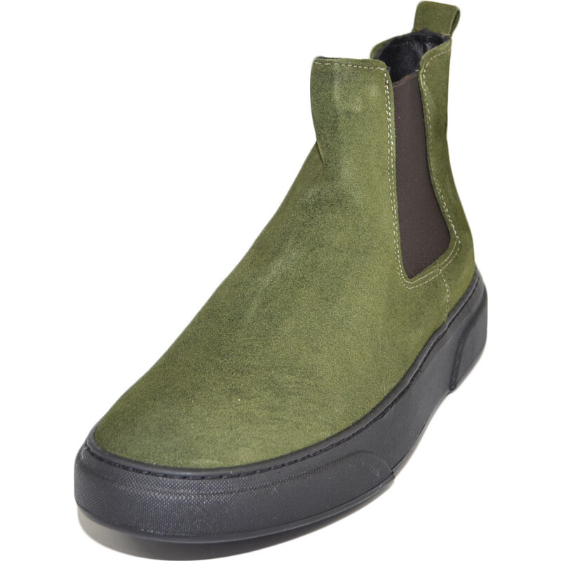 Malu Shoes Beatles uomo stivaletto con elastico in vera pelle camoscio verde gomma nero sportiva casual made in italy handmade
