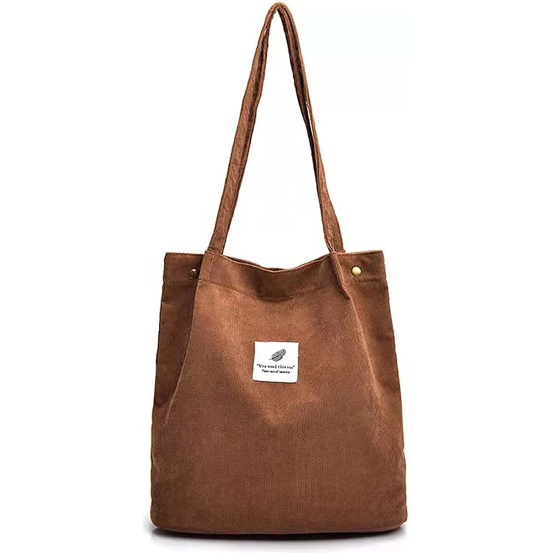 Borsa A Spalla Donna In Velluto A Coste – Grande, Morbida E Pratica Per La Spesa, Il Lavoro E L'Università - 3