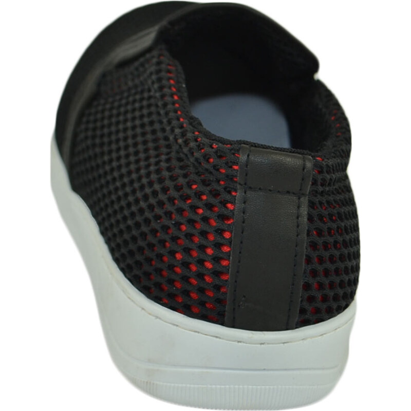 Malu Shoes Scarpe uomo slip on mocassino nero a base rosso con suola sportiva elastico laterale comodo in pelle e tela intrecciato
