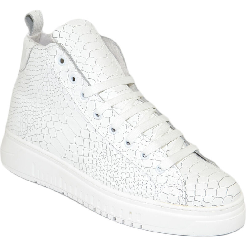 Malu Shoes Sneakers uomo alta stivaletto in vera pelle nappa stampa anaconda cocco fondo army bianco made in italy moda