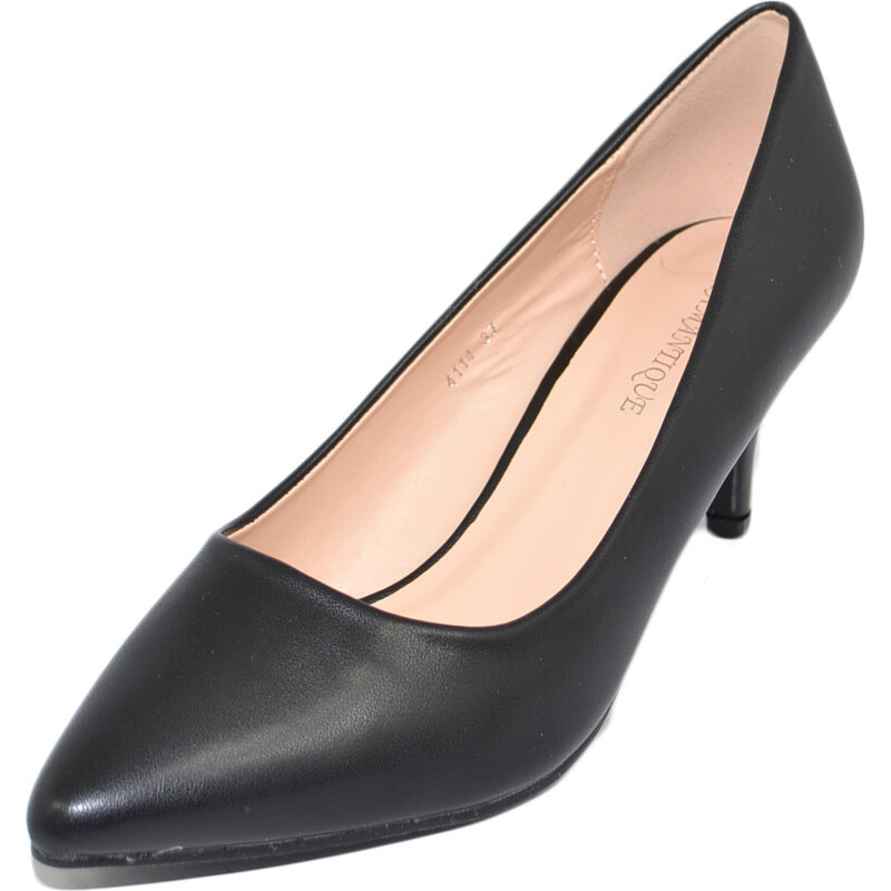 Malu Shoes Decollete' scarpe donna a punta nero tacco a spillo midi 5 cm in  pelle matte comodo per cerimonie eventi ufficio 