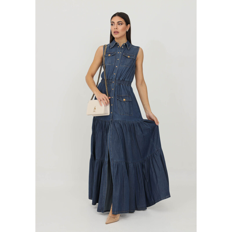 ELISABETTA FRANCHI Maxi dress in denim elisabetta franchi chiusura frontale con bottoni a pressione
