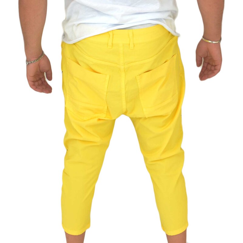 Malu Shoes Jeans slim fit color giallo, schizzi di colore nero chiusura con cerniera glamour