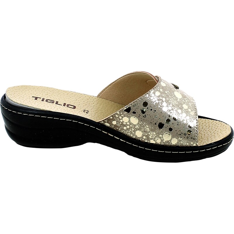 TIGLIO Pantofole Da Donna 181 – Ciabatte Con Chiusura A Strappo, Tacco Piatto, Colore Nero, Numerica 36