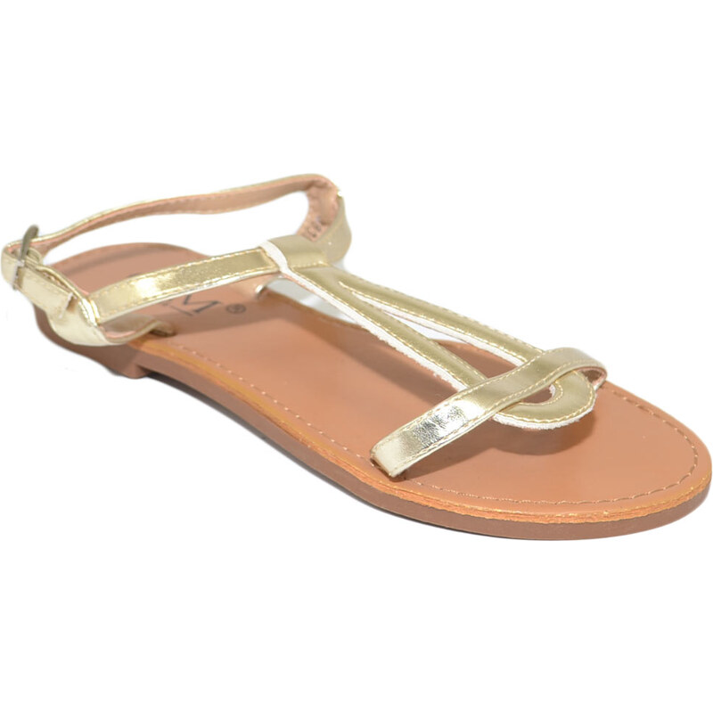Malu Shoes Sandalo basso positano oro donna fascetta con disegno ovale e cinturino regolabile alla caviglia moda greca basic