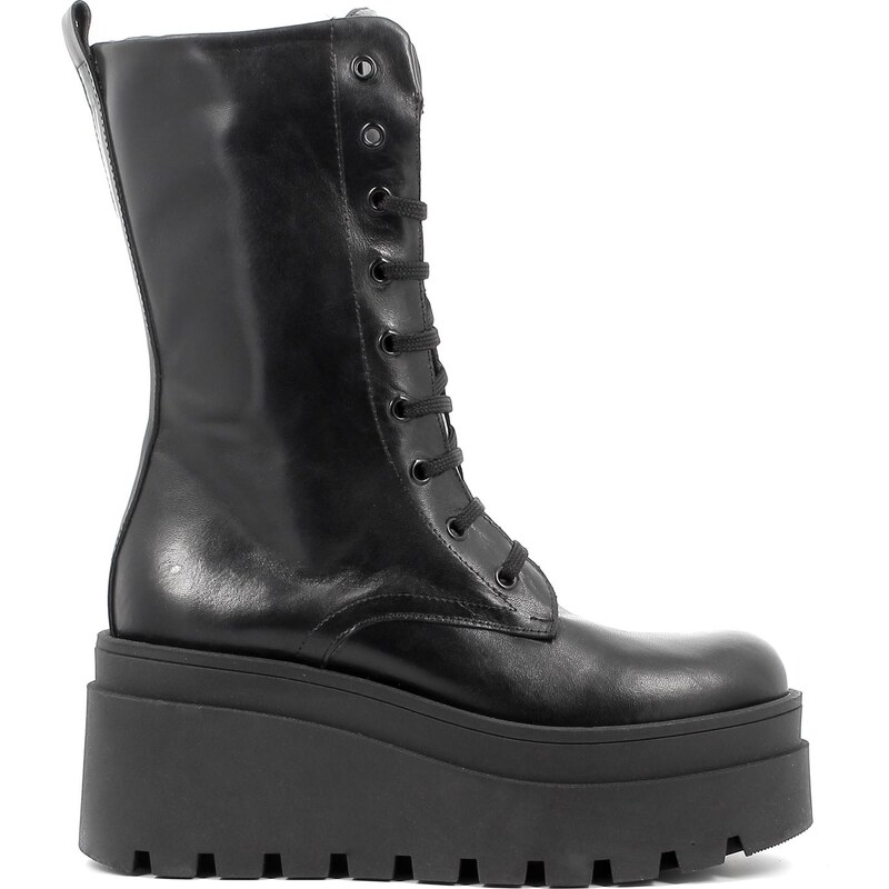 Stivali con zeppa in pelle nera, 75317, Softwaves- 33 34 35