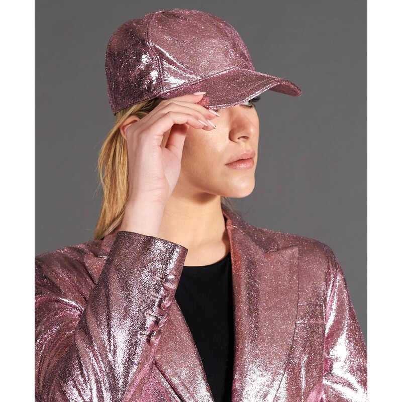 Cappello baseball in pelle rosa laminato unisex berretto strappo regolabile D'Arienzo