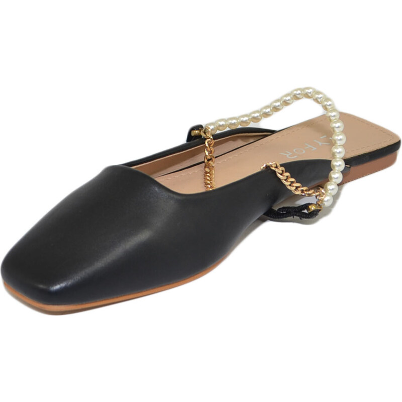 Malu Shoes Scarpe donna mules ballerine mocassino raso terra tallone scoperto nere con perline sul dorso moda luxury