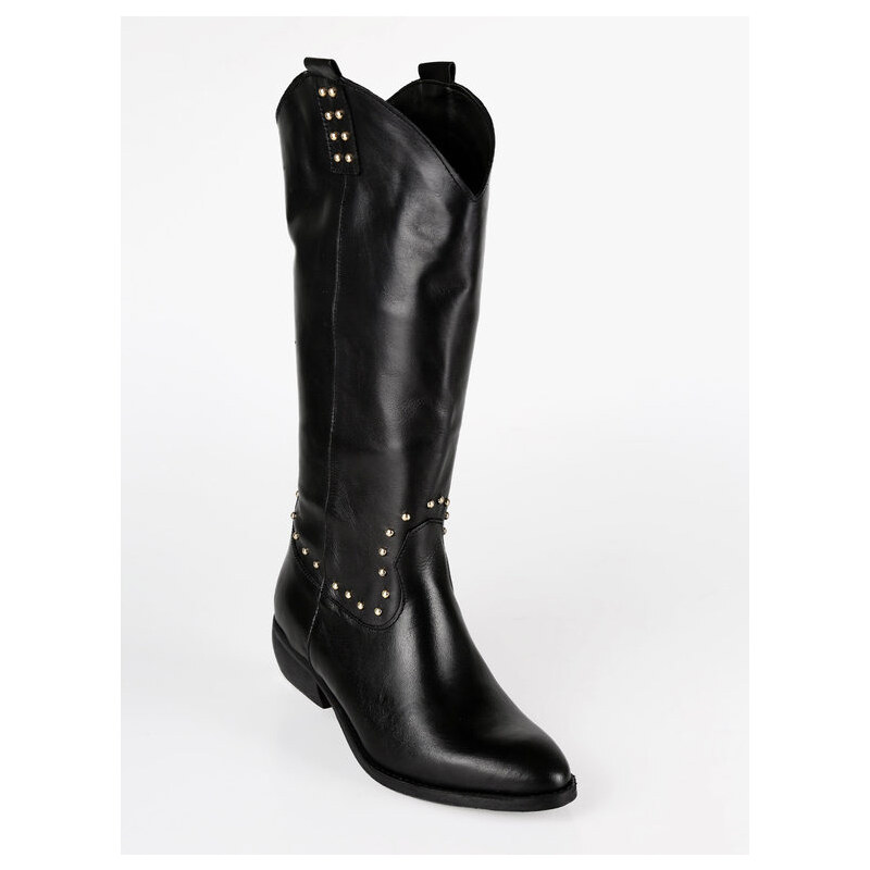 Solada Stivali In Pelle Donna Texani Con Borchie Tacco Nero Taglia 37