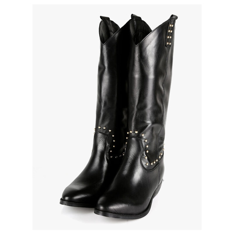 Solada Stivali In Pelle Donna Texani Con Borchie Tacco Nero Taglia 37