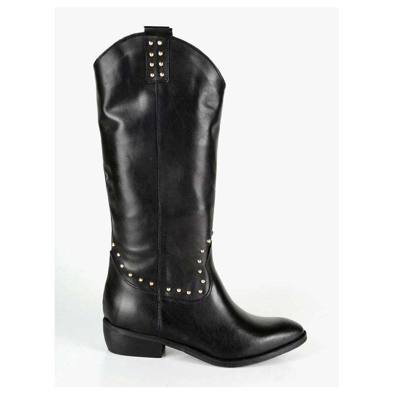 Solada Stivali In Pelle Donna Texani Con Borchie Tacco Nero Taglia 37
