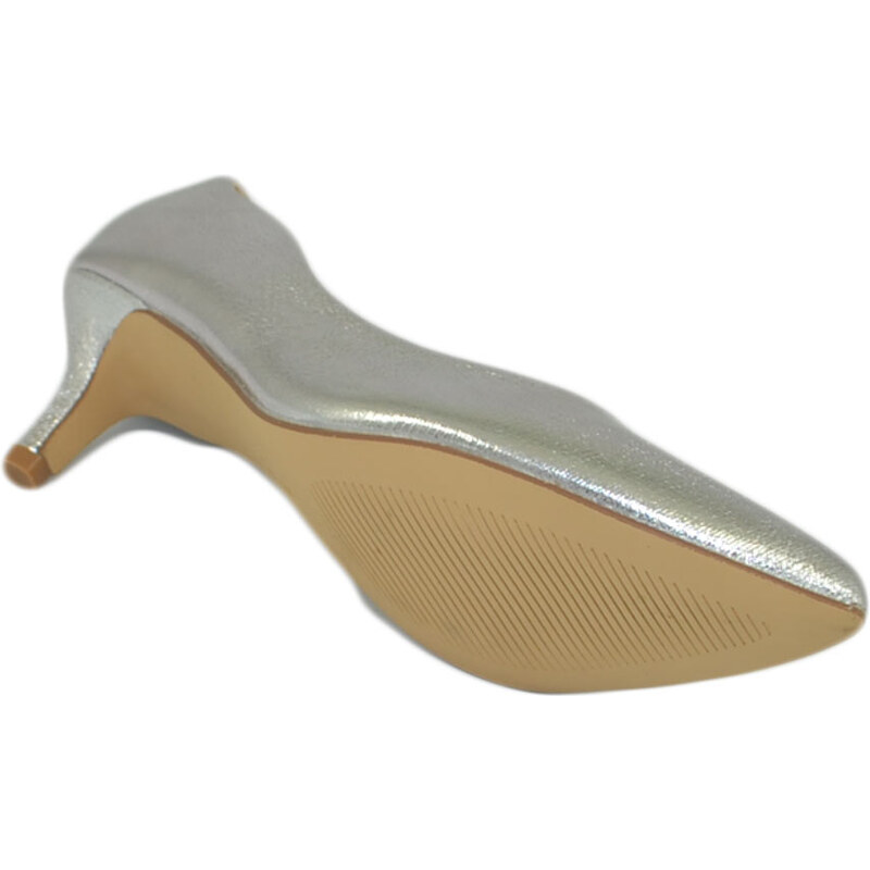 Malu Shoes Decollete' scarpe donna a punta argento satinato tacco a spillo midi 5 cm in pelle comodo per cerimonie eventi ufficio