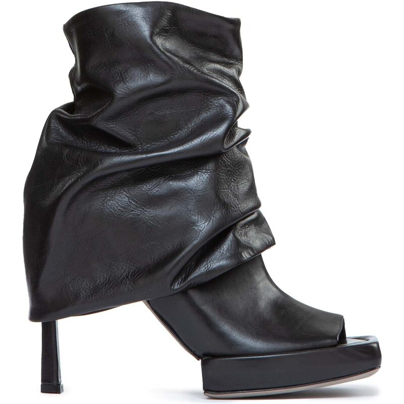 Malloni tronchetti trasformabili con tacco e plateau in pelle nera - esclusiva Corazza.space