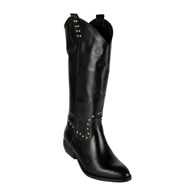 Solada Stivali In Pelle Donna Texani Con Borchie Tacco Nero Taglia 37