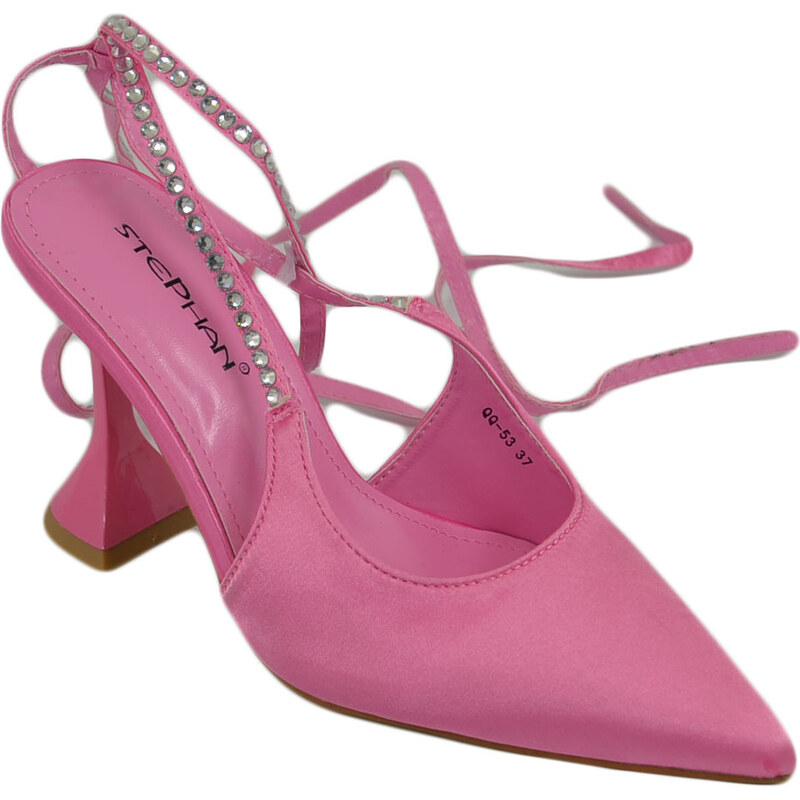 Scarpe decollete mules donna elegante punta in raso fucsia tacco