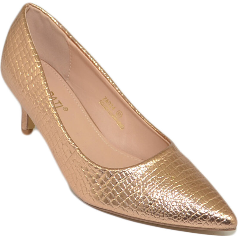 Malu Shoes Decollete' scarpe donna a punta oro rosa tartarugato tacco a  spillo midi 5 cm in pelle comodo cerimonie eventi ufficio 