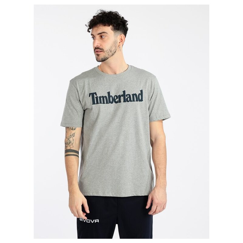Timberland T-shirt Uomo In Cotone Biologico Con Scritta Grigio Taglia L